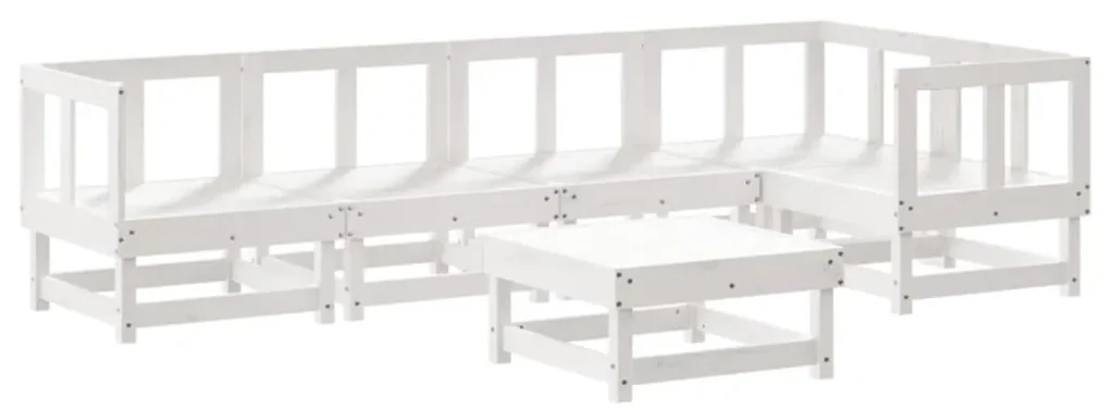 Set salotto da giardino 6 pz bianco in legno massello di pino