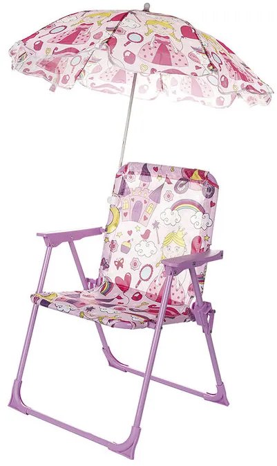 Sedia bimbo con ombrello, struttura in metallo, decoro new glamour