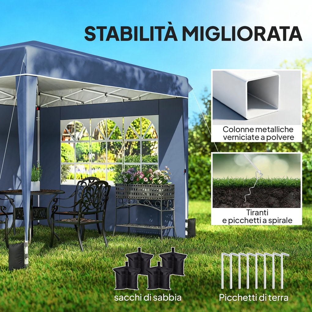 Gazebo Pieghevole 3x3 m con Pareti e Altezza Regolabile Protezione UV 50+ Blu Scuro...