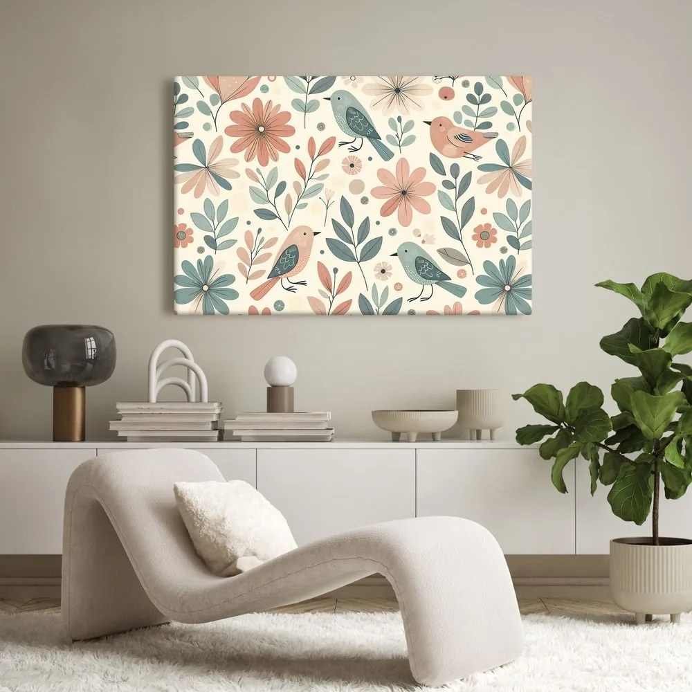 Quadro su tela – Giardino primaverile con uccelli