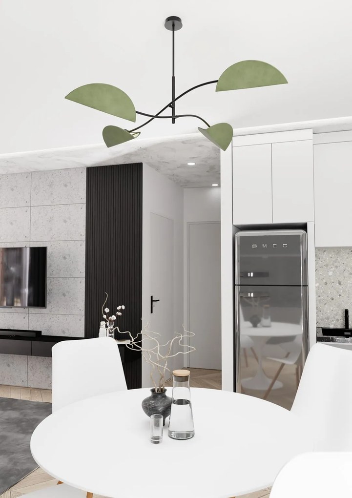 Plafoniera Moderna Ares Acciaio Nero Verde 4 Luci E14 Ip20
