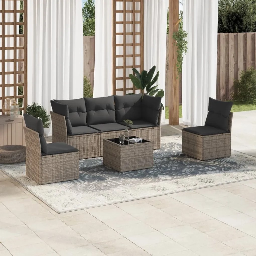 Set divano da giardino 6 pz con cuscini grigio in polyrattan