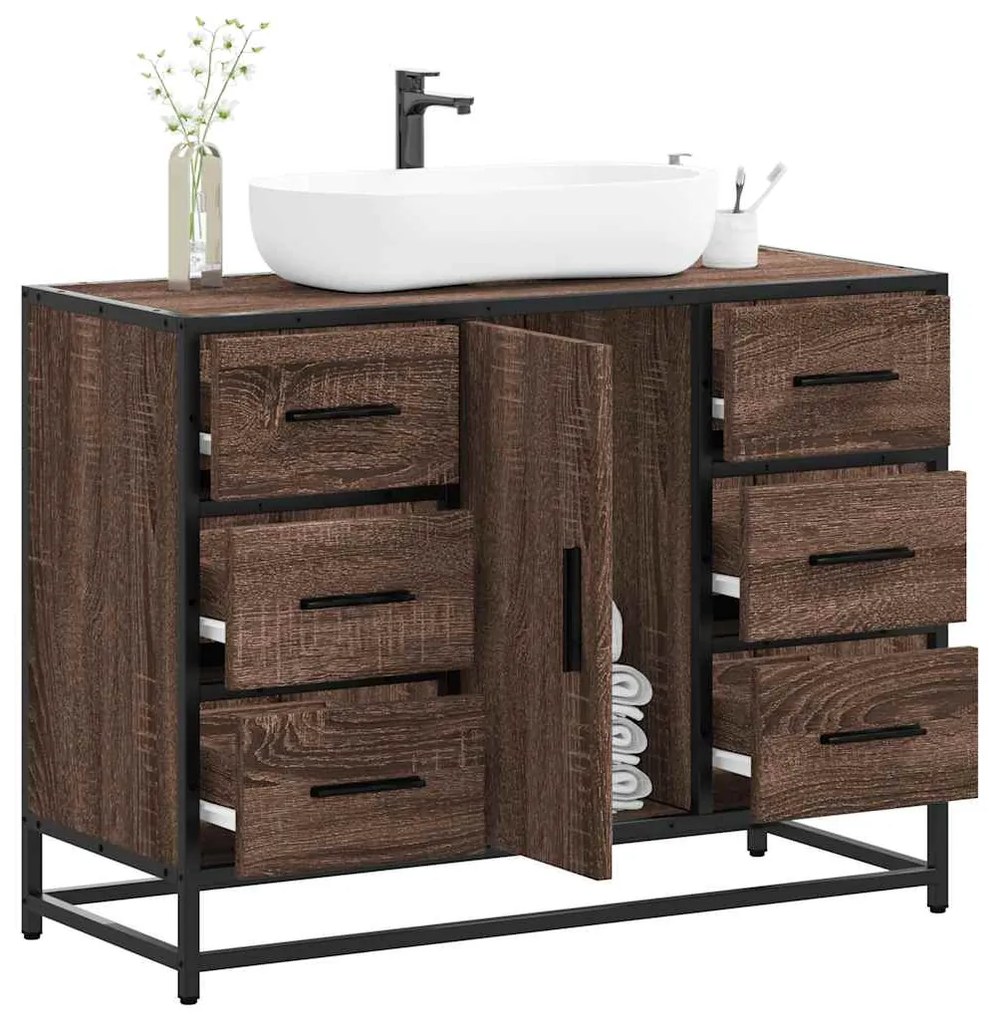 Mobile Lavabo Bagno Rovere Marrone 60x30x60cm Legno Multistrato /
