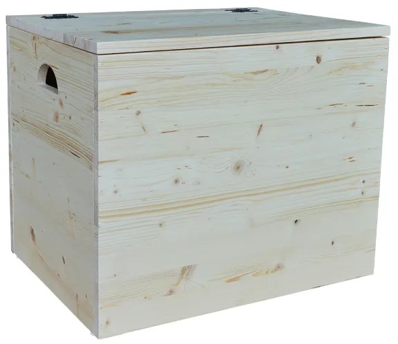 Cassapanca pouf contenitore in legno massello NATURALE cm 58