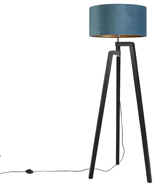 Lampada da terra tripode nero paralume blu oro 50 cm - PUROS