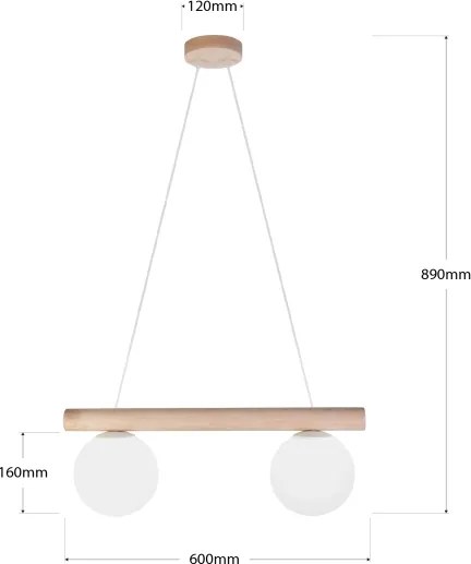 Lampadario a cavo WOODSTOCK 2xE27/15W/230V legno/crema
