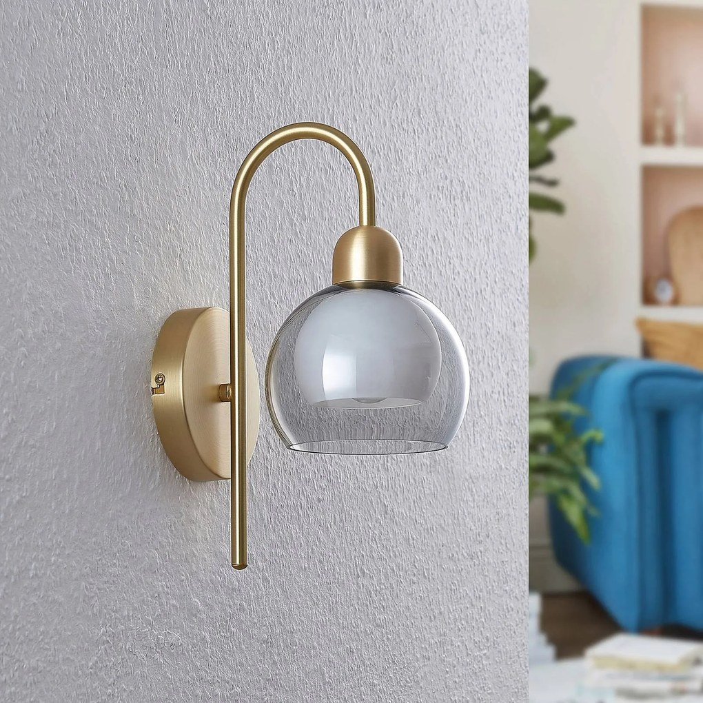 Lucande Mylah, applique con paralume in vetro, ottone