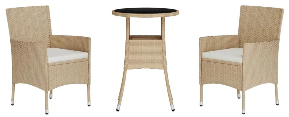 Set da bistrò da giardino 3 pz con cuscini beige in polyrattan