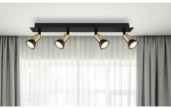 Globo 57998-4B - Faretto DREW 4xGU10/35W/230V nero/ottone