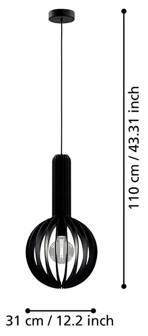 Lampadario Industrial Velasco 1 Luce Acciaio Nero Diffusore Nero Tondo