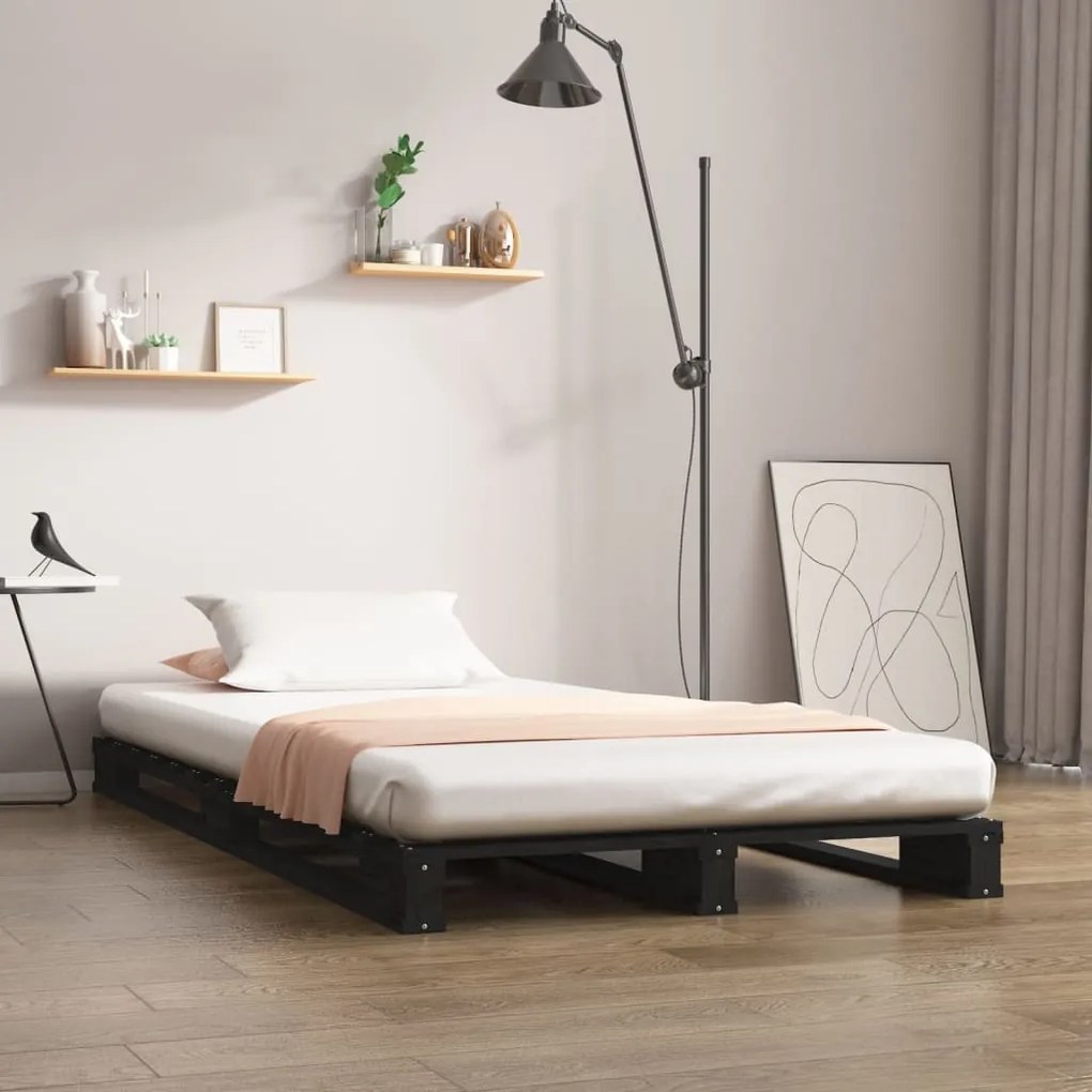Letto A Pallet Nero 75x190 Cm Small Single Legno Di Pino /