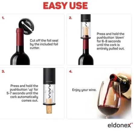 ELDONEX EWO-2100-BK - Apribottiglie elettrico 4xAA nero