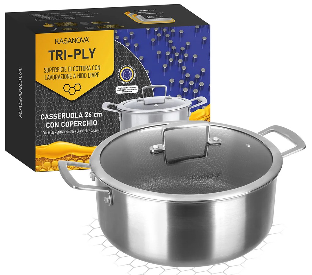 Casseruola 26 cm con coperchio a 3 strati Tri - ply