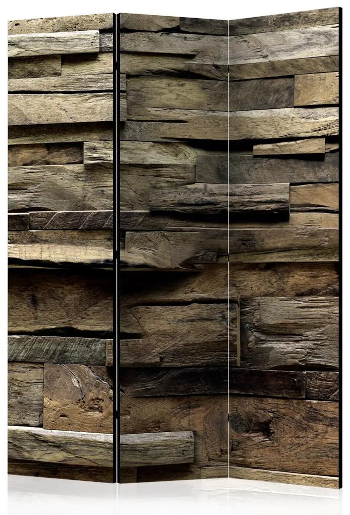 Paravento separè Stile Rustico: Casa di Campagna - texture scura di mattoni di legno