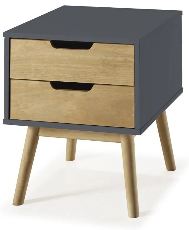 Comodino grigio-marrone in legno di pino massiccio Baku - Marckeric