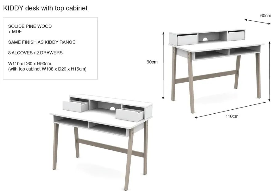 Scrivania bianca per bambini Kiddy - Vipack