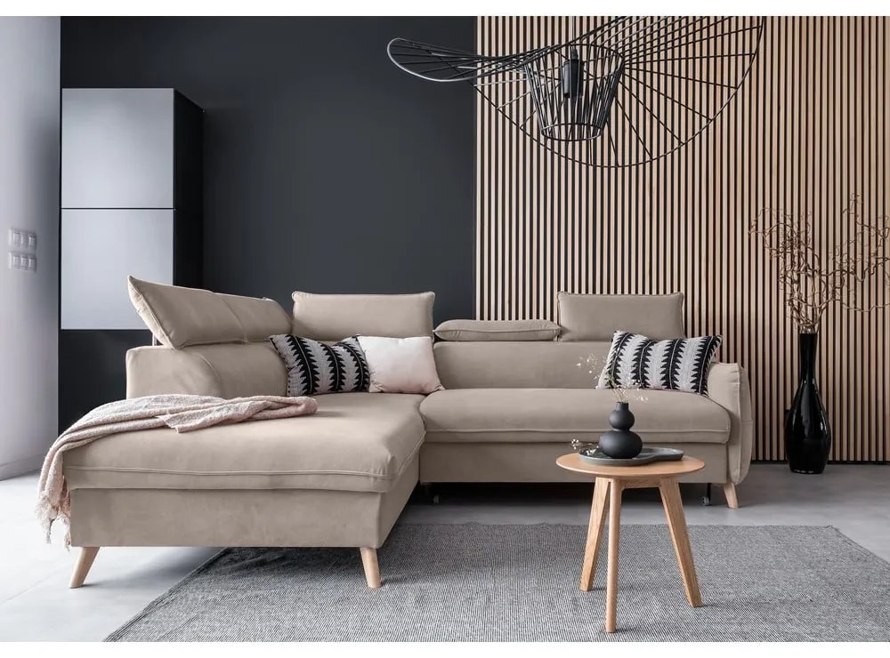 Divano letto angolare in velluto beige (angolo sinistro) Sweet Harmony - Miuform