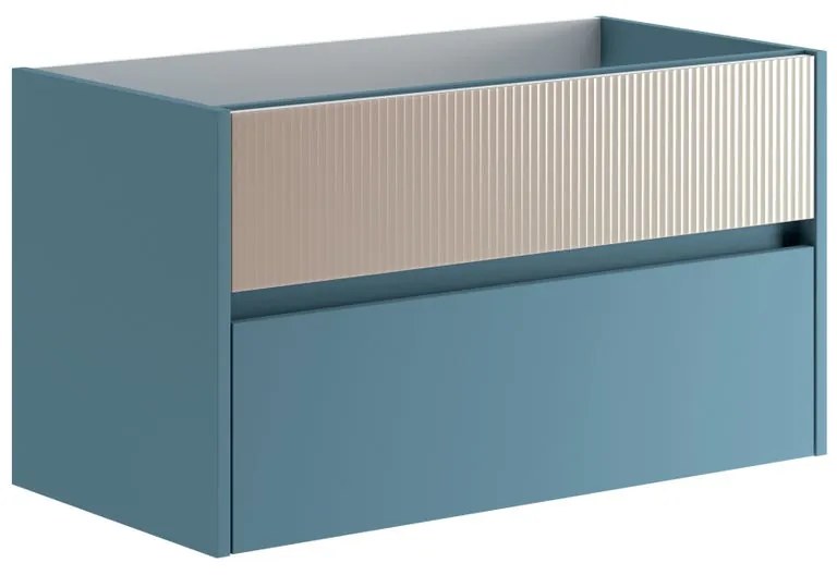 Mobile da bagno sotto lavabo Niwa blu pacifico frontale in vetro sabbia laccato opaco L 89.5 x H 50 x P 45.5 cm 2 cassetti, lavabo non incluso