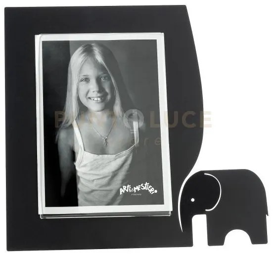 Portafoto elefantino grande nero in ferro e polimetilmetacrilato 26...