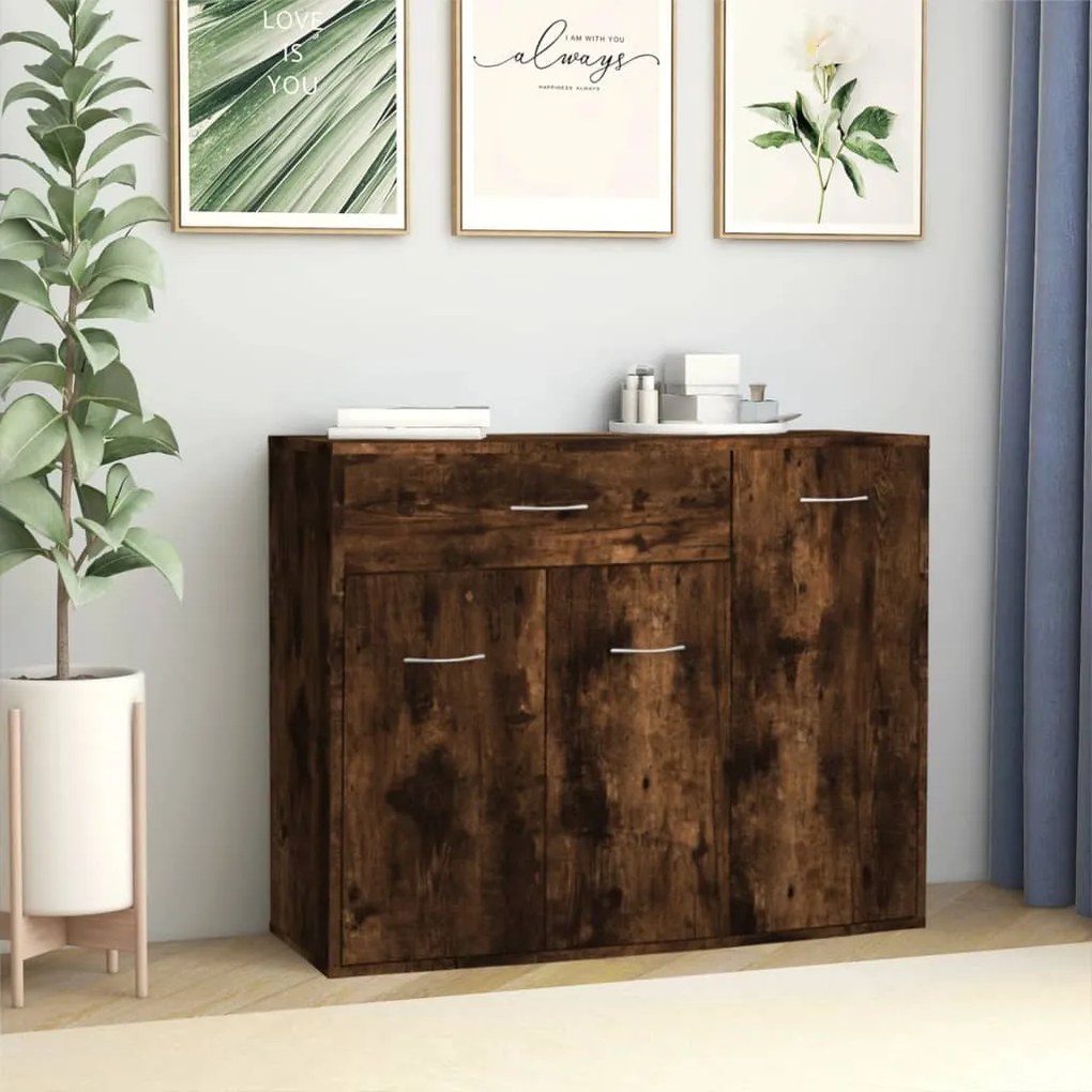 Credenza Rovere Fumo 88x30x70 Cm İn Legno Ingegnerizzato /