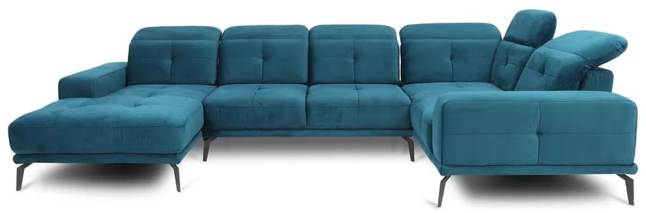 Divano angolare blu (con penisola a destra/a U) e rivestimento in velluto Neviro – ELTAP