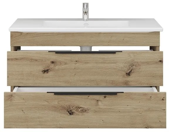 Kamalu - Composizione bagno sospesa 80 cm in rovere naturale spazzolato grezzo | LAC-EFESTO-80