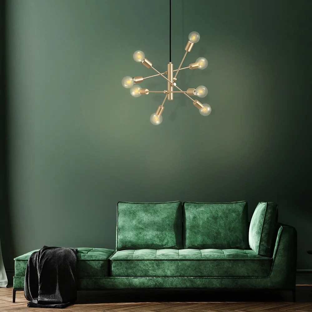 Lampadario Industrial Gradoli 1 8 Luci Acciaio Ottone Spazzolato