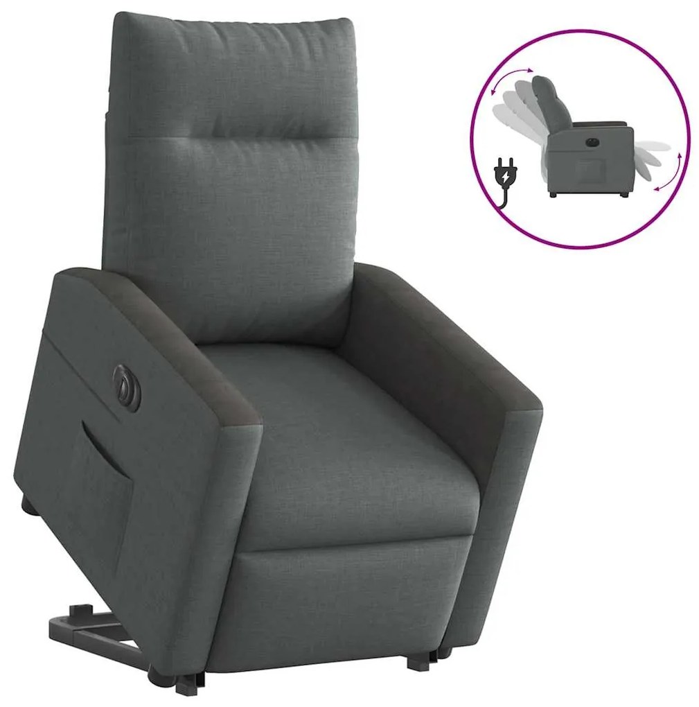 Poltrona Alzapersona Reclinabile Elettrica Grigio Scuro Tessuto /