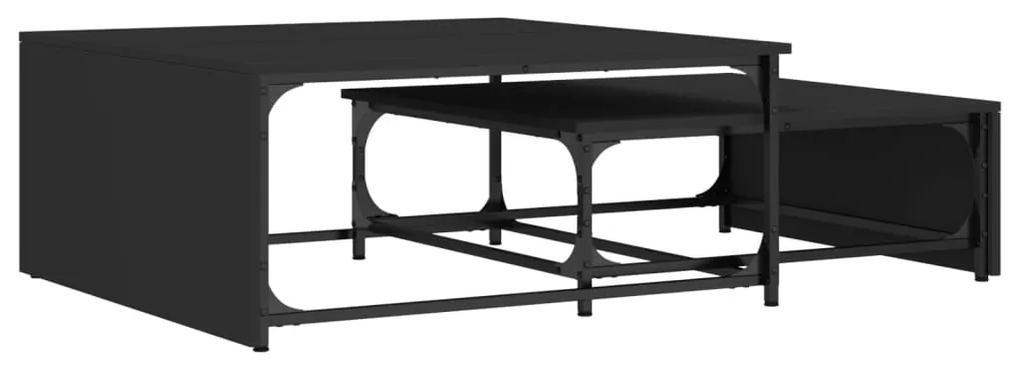 Tavolini impilabili 2pz neri in legno multistrato e metallo