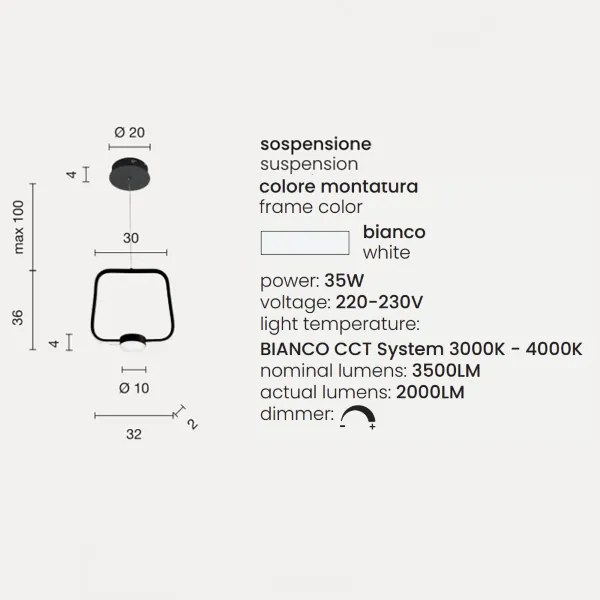 Lampada LED sospensione 28W D32 cm - moderno Bianco ALFA Piccolo