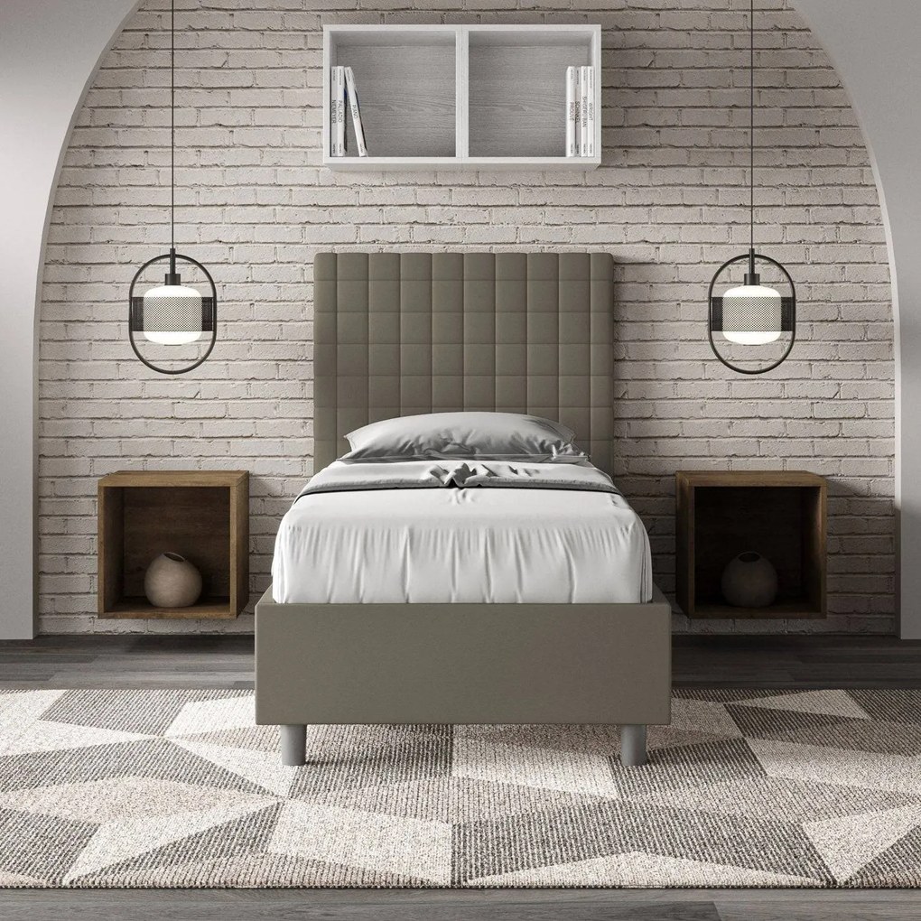 Letto singolo imbottito similpelle Sunny, Cappuccino / Contenitore