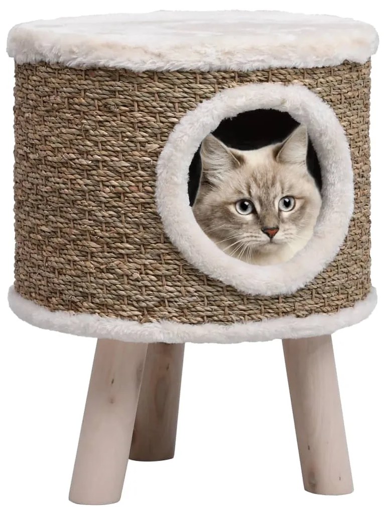 Cuccia Per Gatti Con Gambe İn Legno 41 Cm İn Giunco /