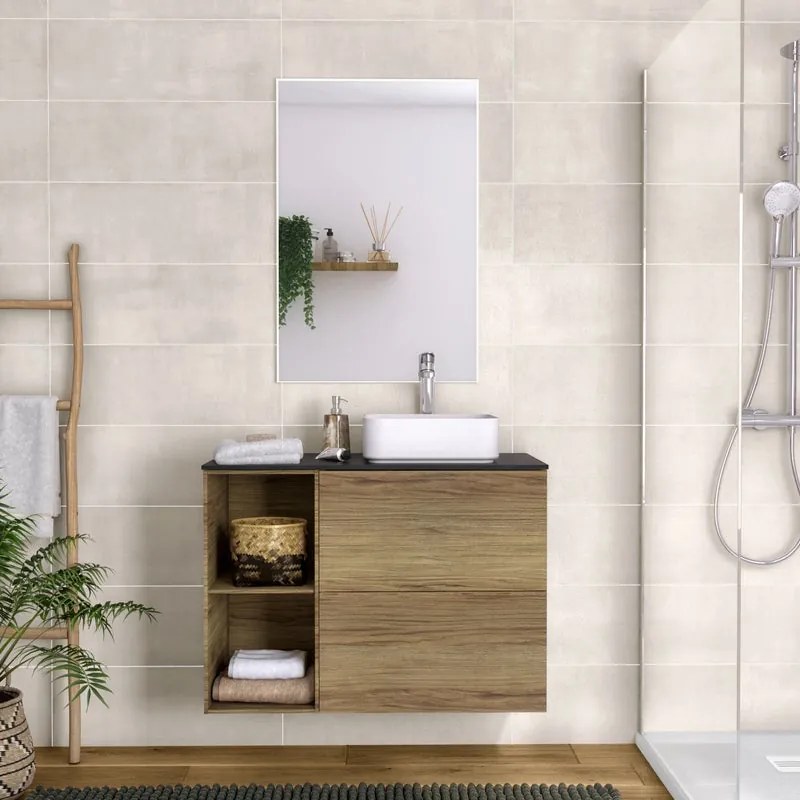 Mobile da bagno sotto lavabo Neo Line rovere miele/ardesia L 60 x H 65 x P 48.5 cm, lavabo non incluso