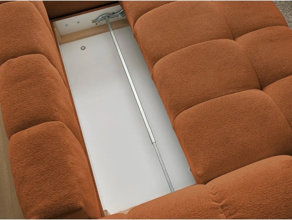 Divano angolare color terracotta allungabile e con contenitore (penisola a destra/a L) con rivestimento in ciniglia Everest – Bobochic Paris