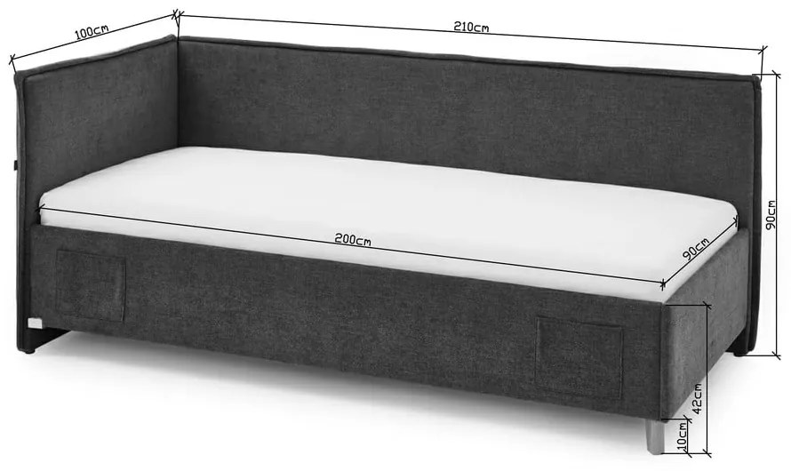Letto da bambini con sponde grigio imbottito rete non inclusa 90x200 cm Fun – Meise Möbel