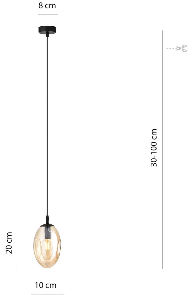 Sospensione Minimal 1 Luce Atalanta Acciaio Nero E Vetro Ambra