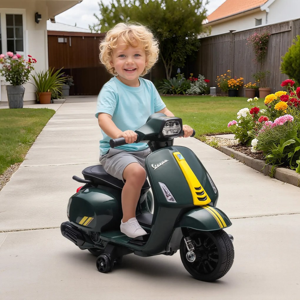 Moto Elettrica per Bambini con Licenza Ufficiale Piaggio Vespa 6V con Rotelle e Luci Verde Scuro...