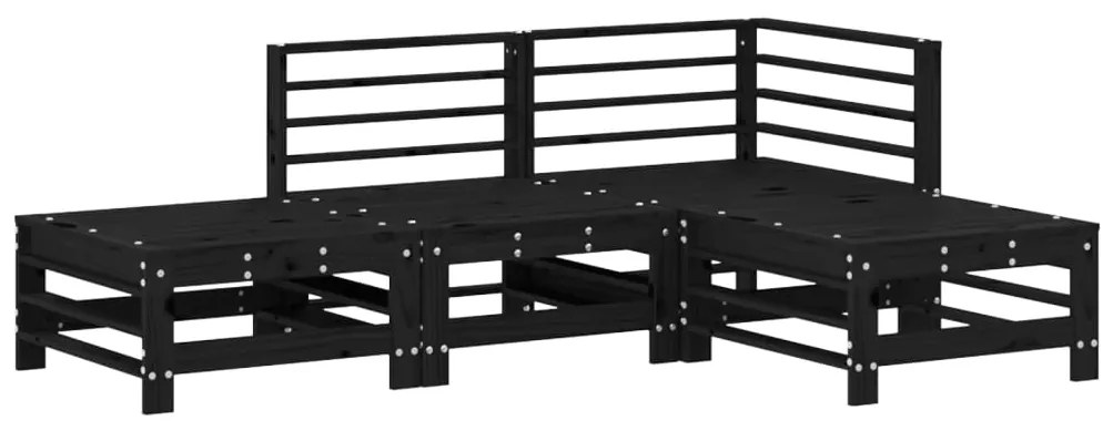 Set Salotto da Giardino 4 pz Nero in Legno Massello di Pino