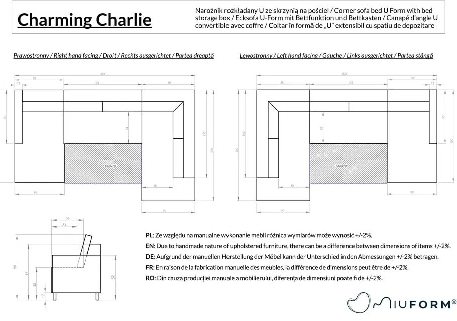 Divano letto angolare beige (angolo sinistro/"U") Charming Charlie - Miuform