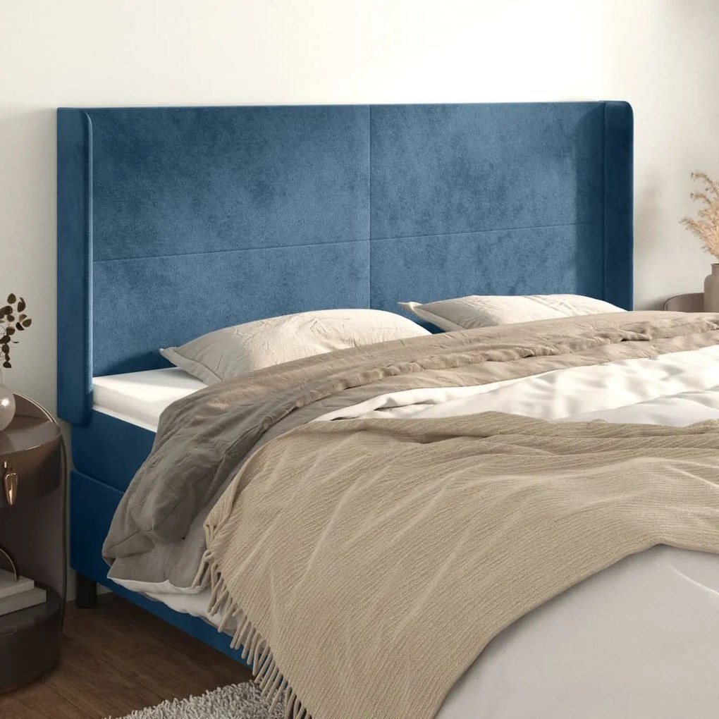 Testiera Ad Orecchio Blu Scuro 203x23x118/128 Cm İn Velluto /