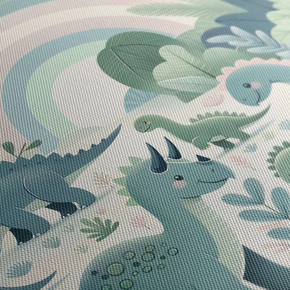 Quadri 5 pezzi – Mondo dei dinosauri con arcobaleno e giungla verde