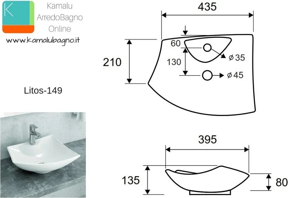 Lavabo bagno da appoggio moderno modello Litos-149 - KAMALU
