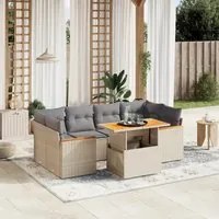 Set Divani da Giardino 7 pz con Cuscini Beige in Polyrattan 3272977