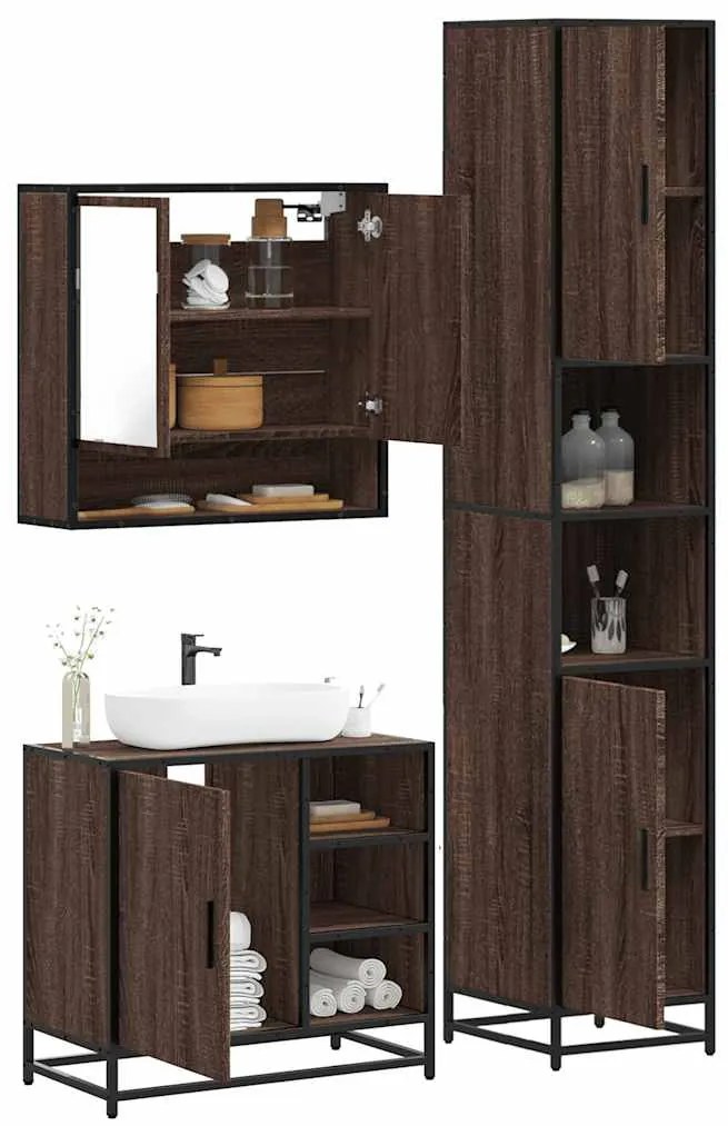 Set Mobili Da Bagno 3 Pz Rovere Marrone İn Legno Multistrato /