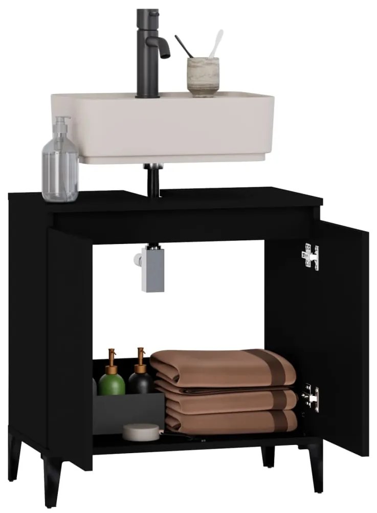 Mobile lavabo nero 58x33x60 cm in legno multistrato