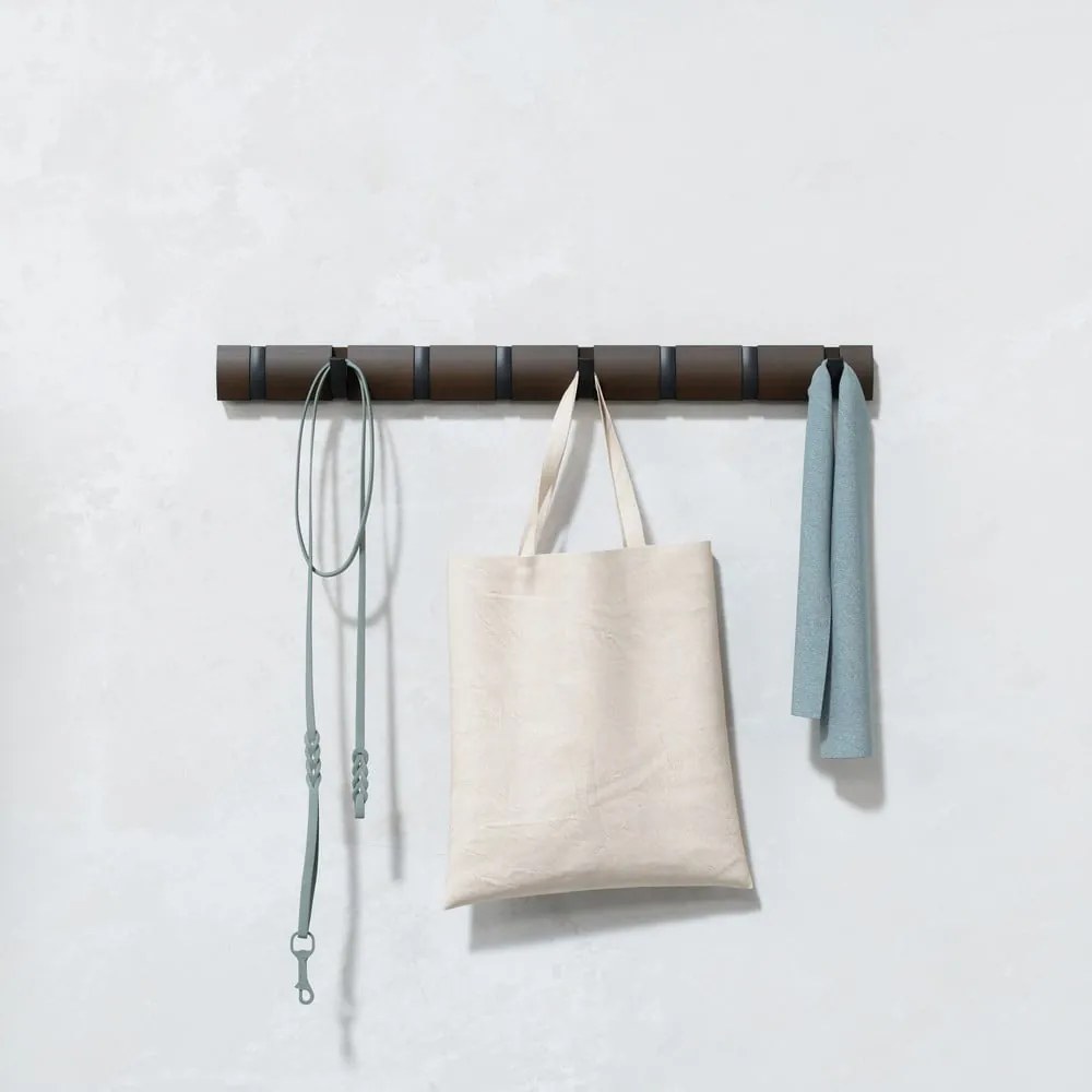 Attaccapanni da parete marrone scuro in legno di pioppo Flip - Umbra