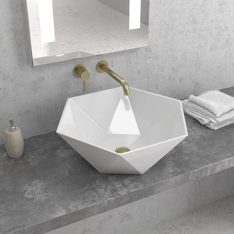 New Line Exagon Lavabo 45 cm catino Da Appoggio esagonale In Porcellana Bianco