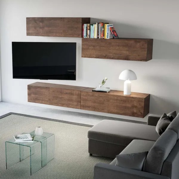 Parete attrezzata sospesa Isoka A02B L.268 P.39,5 Noce