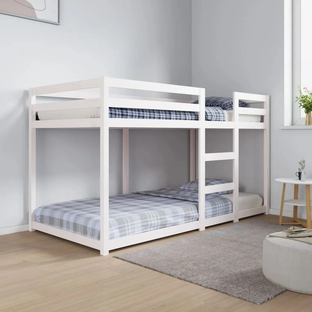 Letto A Castello Senza Materasso Bianco 90x190cm Massello Pino /
