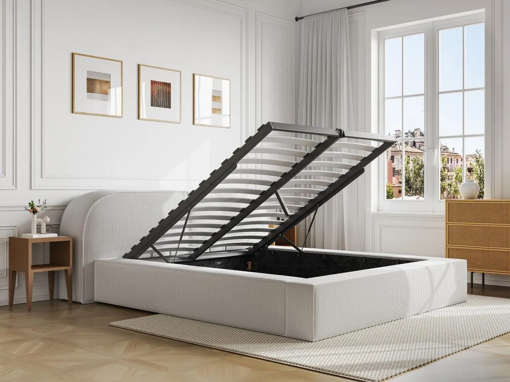 Letto con contenitore 160 x 200 cm Velluto a coste Panna  - LIRABA della Maison Céphy